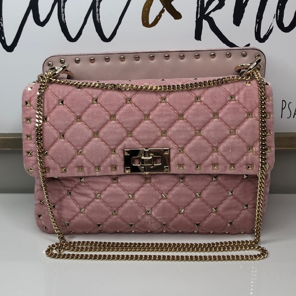 Valentino Rockstud Pink Velvet Shoulder Bag